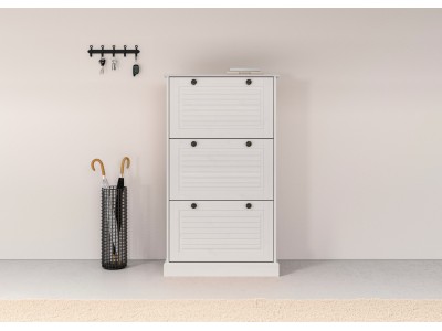 Sapateira na cor branco lavado de madeira com três portas basculantes / Coleção Mille